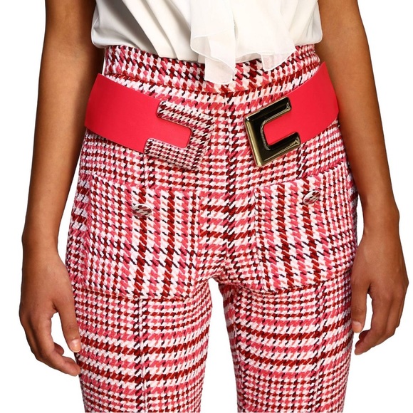 elisabetta franchi Pants - Elisabetta Franchi wool plaid belted pants Medium
